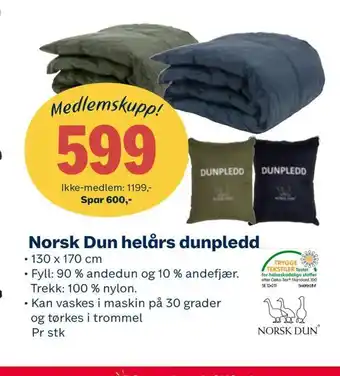 Coop Extra Norsk dun helårs dunpledd tilbud