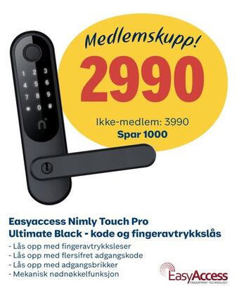 Obs Bygg Easyaccess nimly touch pro ultimate black - kode og fingeravtrykkslås tilbud