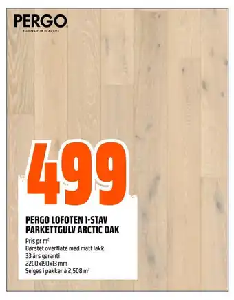 Obs Bygg Pergo lofoten 1-stav parkettgulv arctic oak tilbud
