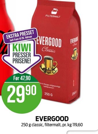Kiwi Evergood kaffe formalet tilbud