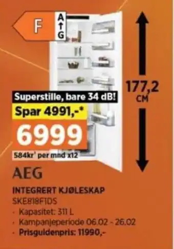 POWER Integrert Kjøleskap SKE818F1DS tilbud