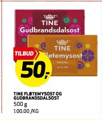 Bunnpris Tine flitemysost og gudbrandsdalsost tilbud