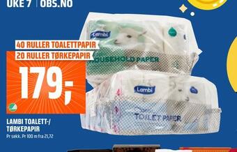 Coop Obs Lambi toalett-/ tørkepapir tilbud