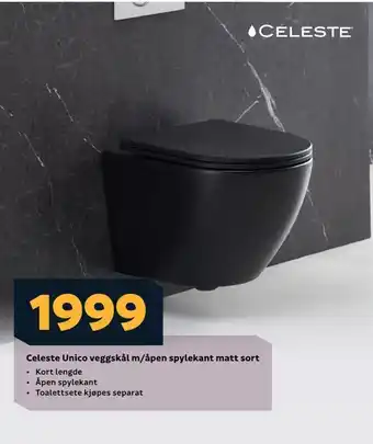 Megaflis Celeste unico veggskål m/åpen spylekant matt sort tilbud