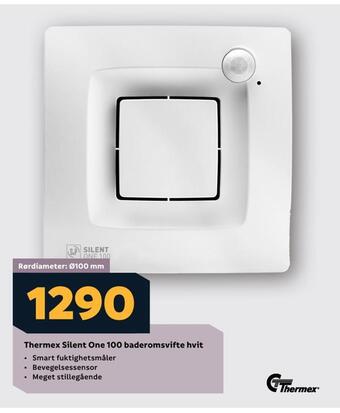 Megaflis Thermex silent one 100 baderomsvifte hvit tilbud