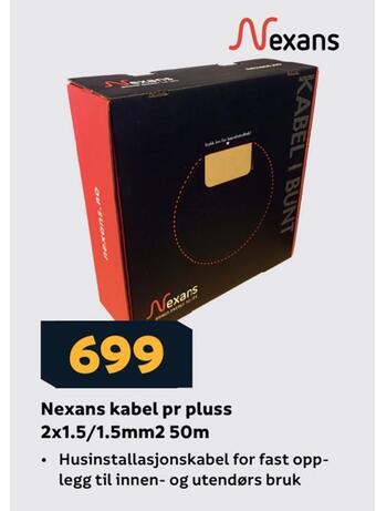 Megaflis Nexans kabel pr pluss 2x1,5/1,5mm2 50m tilbud