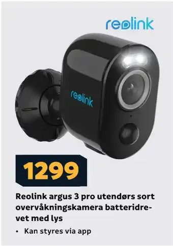 Megaflis Reolink argus 3 pro utendørs sort overvåkningskamera batteridrevet med lys tilbud
