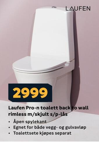 Megaflis Laufen pro-n toalett back to wall rimless m/skjult s/p-lås tilbud