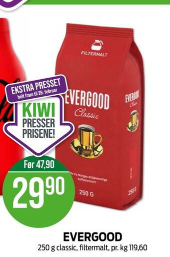 Kiwi Evergood kaffe formalet tilbud