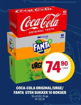 Coop Extra Coca-cola original/urge/ fanta uten sukker 10 bokser tilbud