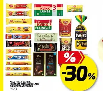 Bunnpris Alle Freia Barer premium, Kokesjokolade Og Sjokoladeposer tilbud