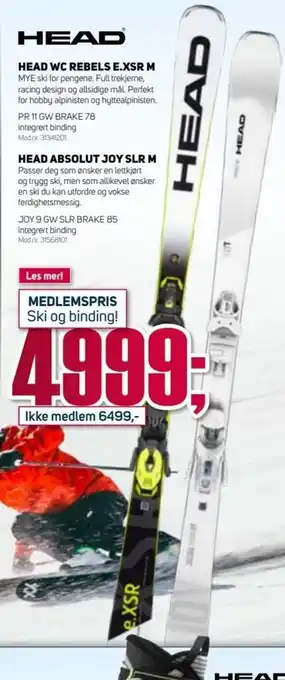 Sport 1 Head WC Rebels E.XSR M/ Head Absolut Joy SLR M tilbud