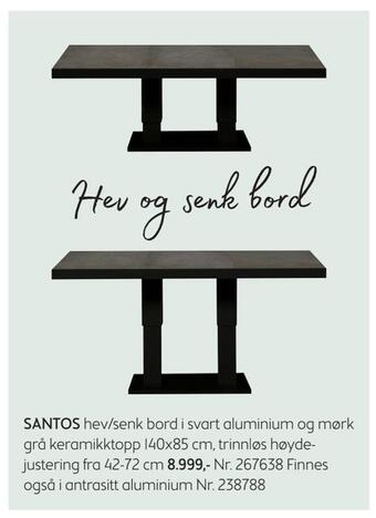 Bohus Santos hev/senk bord tilbud