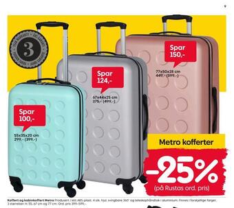 Rusta Koffert og kabinkoffert metro tilbud