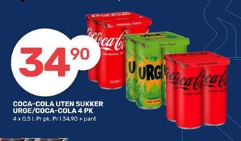 Coop Marked Coca-cola uten sukker urge/coca-cola 4 pk tilbud