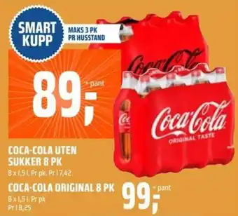 Coop Obs Coca-Cola Uten Sukker 8 Pk tilbud