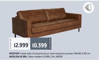 Bohus Weston 3 seter sofa tilbud