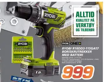 Coop Byggmix Ryobi r18dd3-115ga17 bor/skrutrekker med batteri tilbud