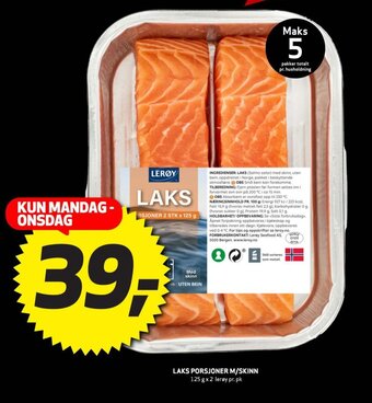 Bunnpris Laks Porsjoner M/Skinn tilbud