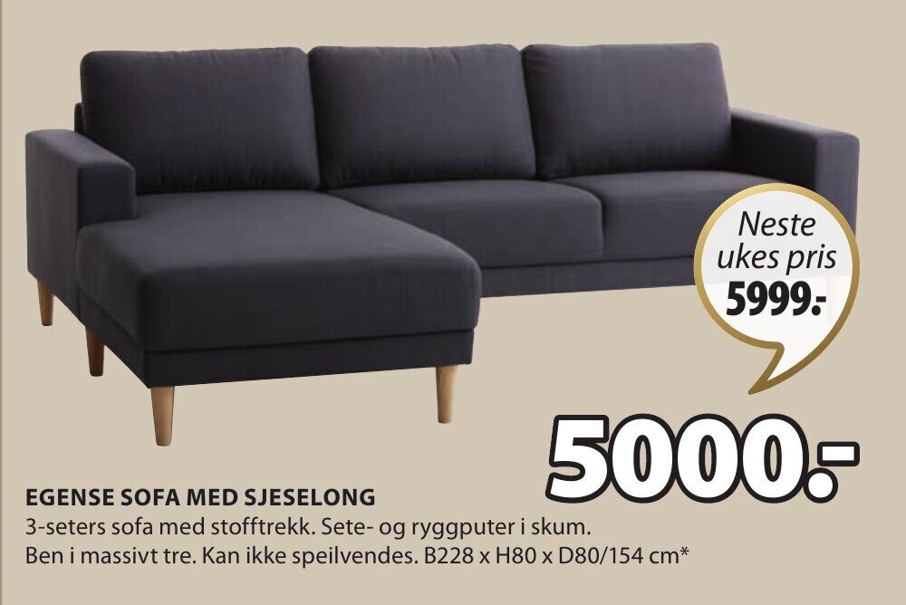 Egense Sofa Med Sjeselong tilbud hos JYSK