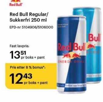 Storcash Red Bull Regular / Sukkerfri 250 ml tilbud