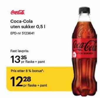 Storcash Coca-Cola Uten Sukker 0.5L tilbud