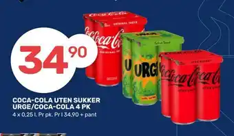 Coop Marked Coca-cola uten sukker urge/coca-cola 4 pk tilbud