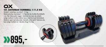 Sport Outlet OX Justerbar Dumbbell 1-11.5kg tilbud