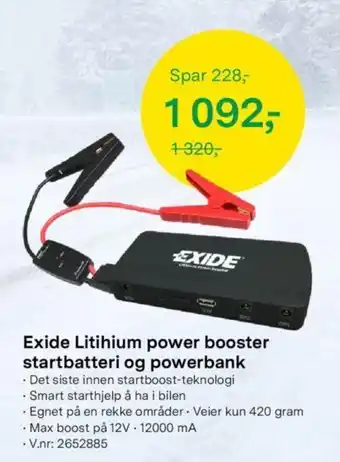 Felleskjøpet Exide Litihium Power Booster Startbatteri og Powerbank tilbud