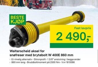 Felleskjøpet Walterscheid Aksel For Snøfreser Med Brytebolt W 400E 860mm tilbud