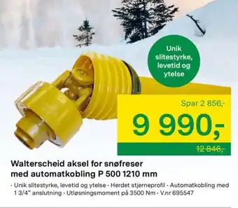 Felleskjøpet Walterscheid Aksel For Snøfreser Med Automatkobling P 500 1210mm tilbud