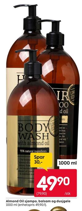 Rusta Almond oil sjampo, balsam og dusjgele tilbud