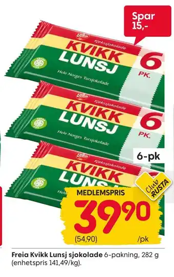 Rusta Freia kvikk lunsj sjokolade tilbud