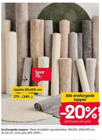 Rusta Ensfargede tepper tilbud