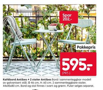 Rusta Kafébord antibes + 2 stoler antibes tilbud