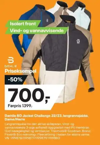 XXL Sport Dæhlie BD Jacket Challenge 22/23, Langrennsjakke, Dame/Herre tilbud
