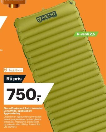XXL Sport Nemo Equipment Astro Insulated Long Wide, Oppblåsbart Liggeunderlag tilbud
