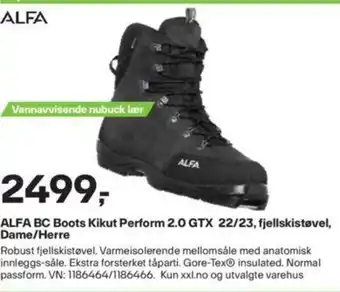 XXL Sport ALFA BC Boots Kikut Perform 2.0 GTX 22/23, Fjellskistøvel, Dame/Herre tilbud
