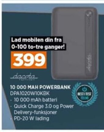 POWER 10 000 Mah Powerbank DPA1020W10KBK tilbud
