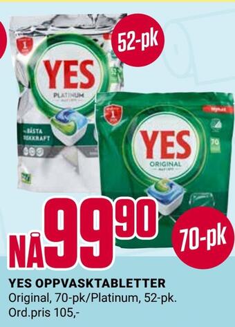 Europris Yes oppvasktabletter tilbud