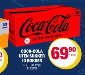 Coop Extra Coca-cola uten sukker 10 bokser tilbud