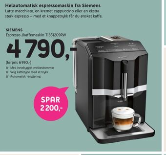 ELON Siemens espressomaskin tilbud