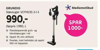 ELON Grundig støvsuger vcp4130 2-i-1 tilbud