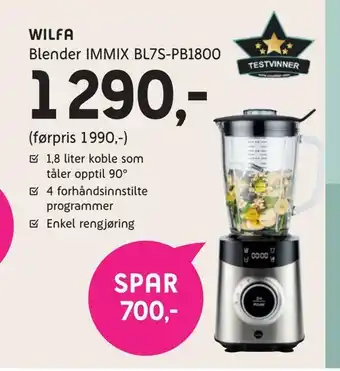 ELON Wilfa blender immix bl7s-pb1800 tilbud