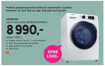ELON Samsung vask & tørk kombi wd8nk52k0aw/ee tilbud