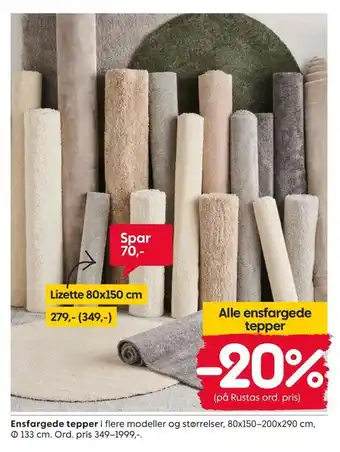 Rusta Ensfargede tepper tilbud