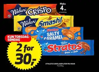 Bunnpris Utvalgte sjokoladeplater fra nidar tilbud