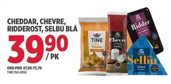 Jacobs Cheddar, chevre, ridderost, selbu blå tilbud