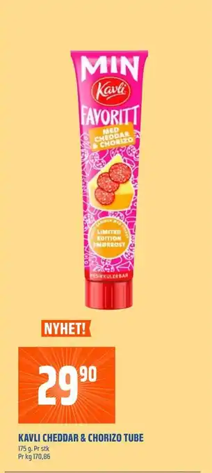 Coop Obs Kavli cheddar & chorizo tube tilbud