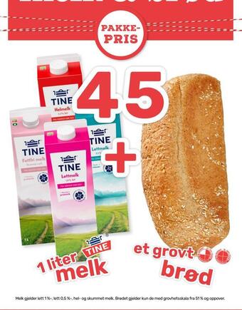 Coop Marked 1 liter melk et grovt brød tilbud